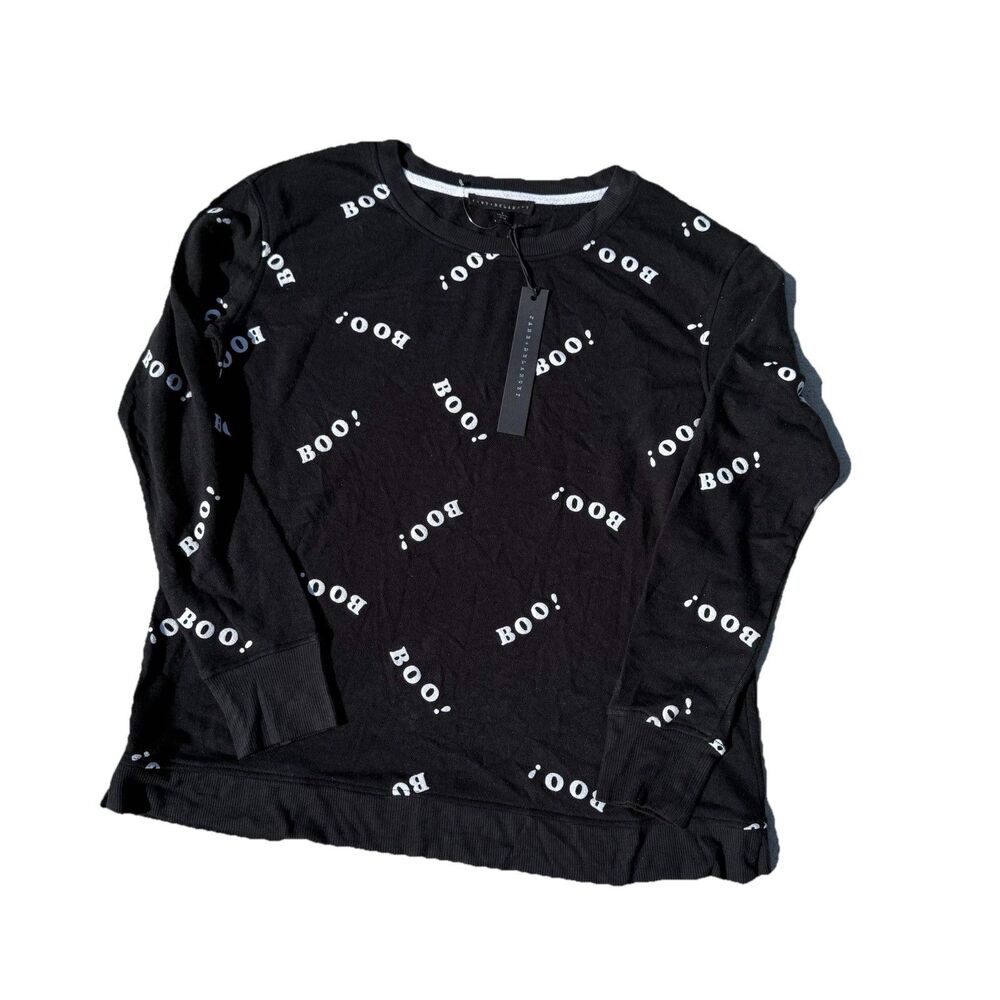 Jane and Delancey Women “boo” Black White Writing Sweatshirt Halloween NWT Small